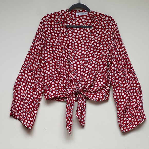 Faithfull the Brand Teguise Red Floral Print Tie-Front Top Size 4 Small - Picture 4 of 11